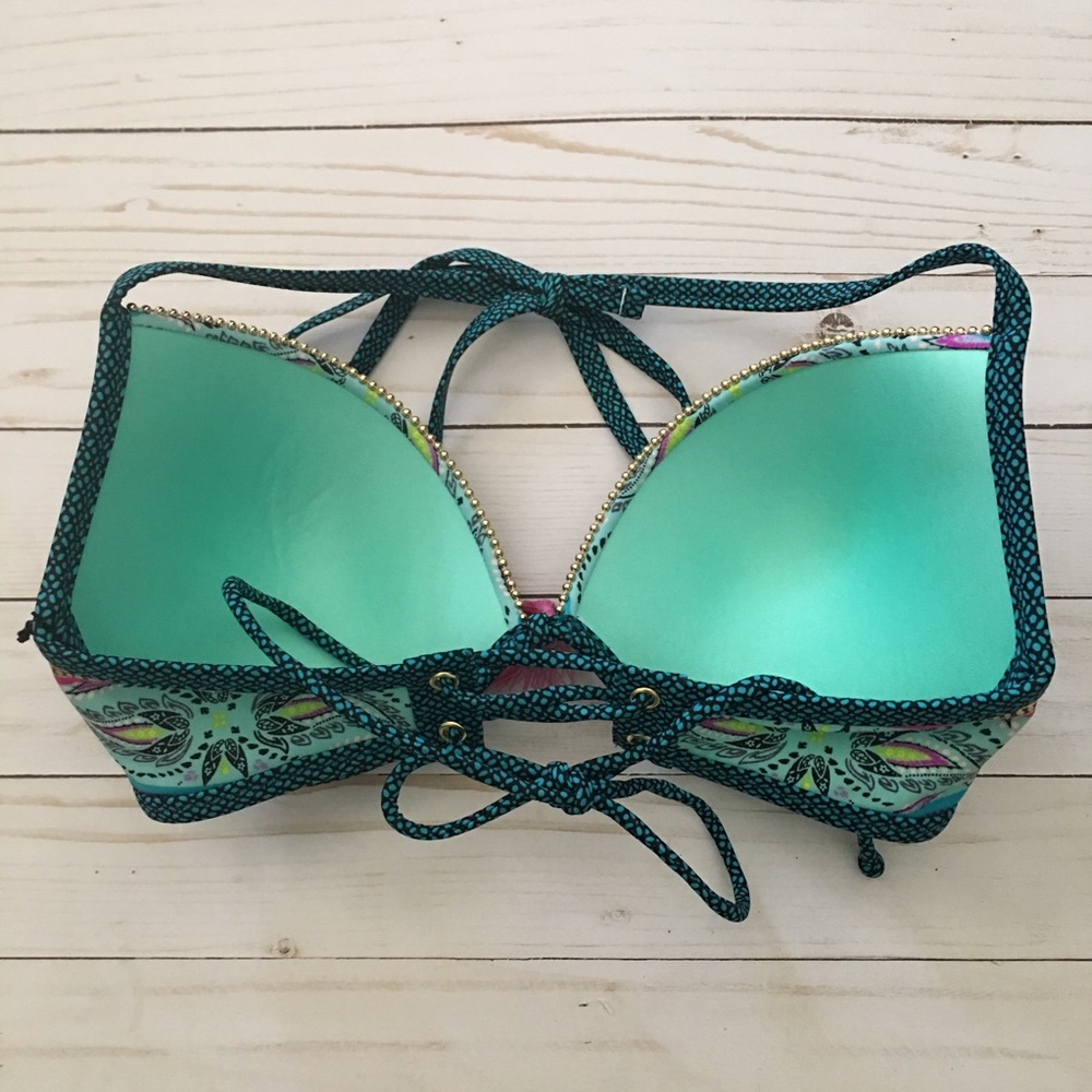 Shade & Shore Swim  Top Floral Ruched Beaded Trim Underwire Tassel Adjustable - Picture 5 of 8